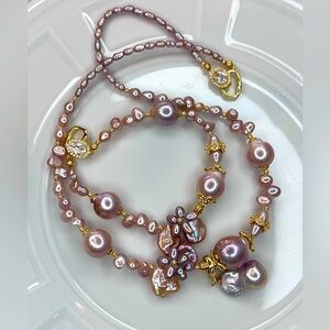 Handmade Freshwater Edison Keshi Pearl Flower 🌺 Pink Set Necklace Bracelet